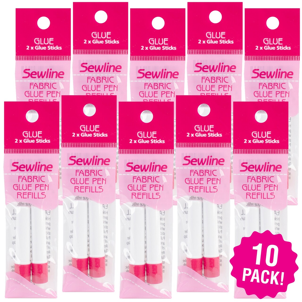 Multipack of 10 - Sewline Water-Soluble Fabric Glue Pen Refill 2/Pkg-Blue